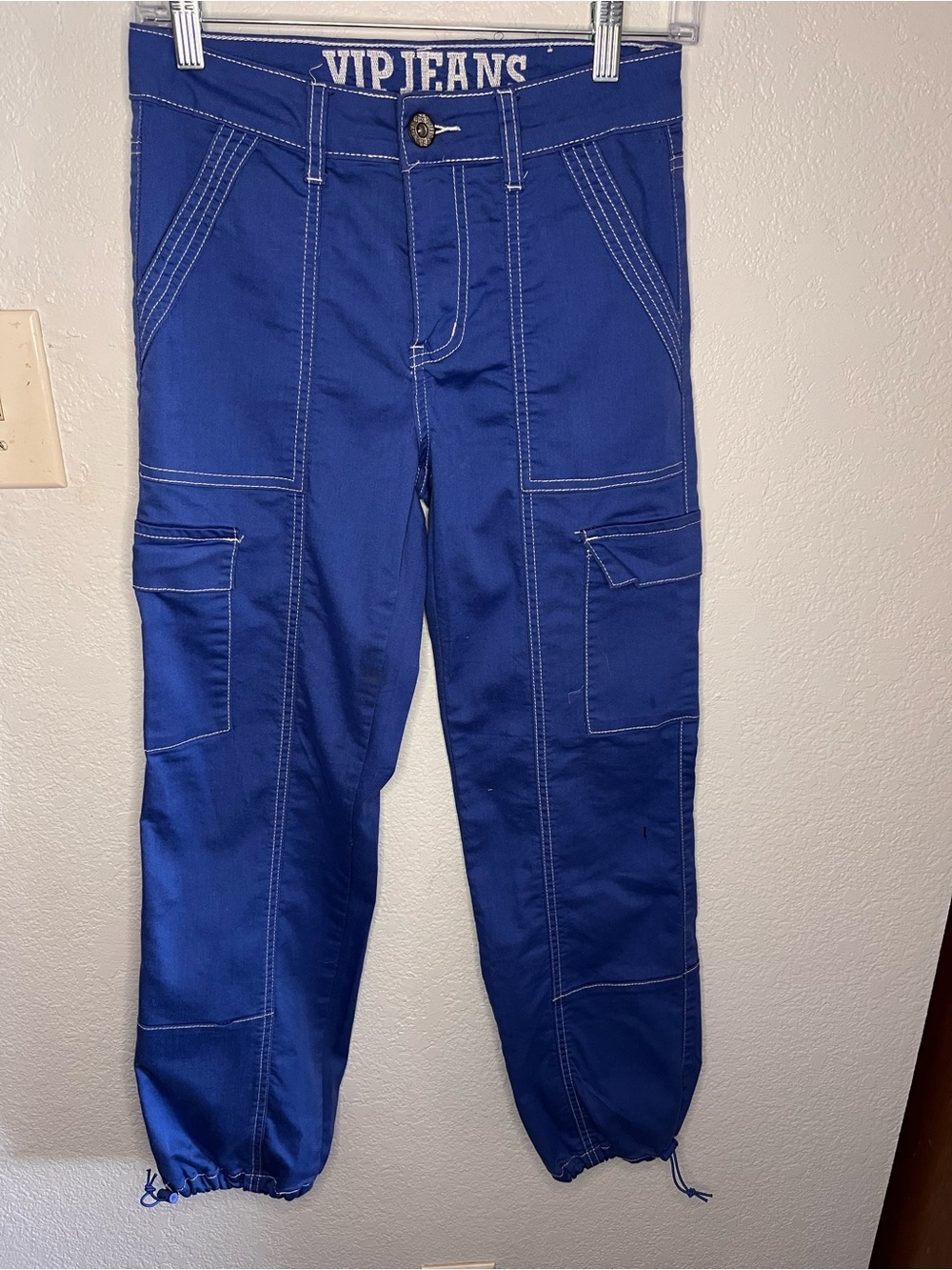 VIP woman’s Royal Blue Cargo Pants with White Stitching